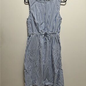 Blue and White Striped Tank Dress with Waist Tie
